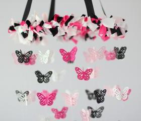Pink, Black & White Butterfly Nursery Chandelier