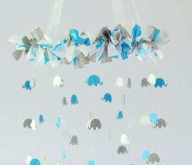 Blue, Gray & White Elephant Nursery Mobile