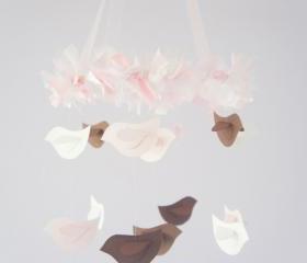SMALL Bird Nursery Mobile in Brown, Pink & White