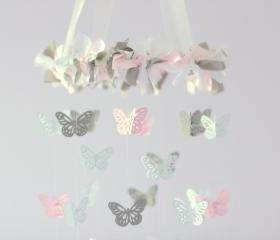 SMALL Butterfly Mobile- Light Pink, Gray & White