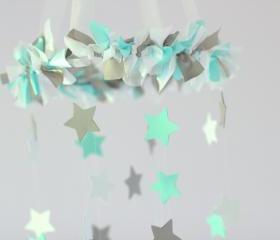 SMALL Star Mobile in Aqua, Gray & White