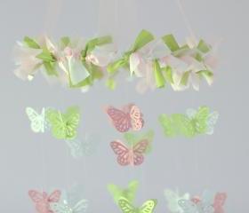 SMALL Butterfly Mobile in Pink, Green, & White
