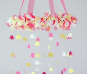 Elephant Crib Mobile- Pink, Yellow, & White Nursery Mobile, Baby Shower Gift, Photographer Prop