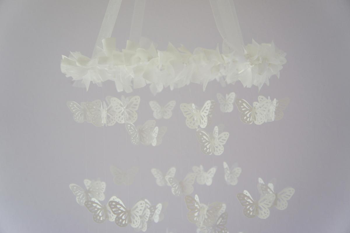 White Butterfly Mobile- Photography Prop, Baby Shower Gift