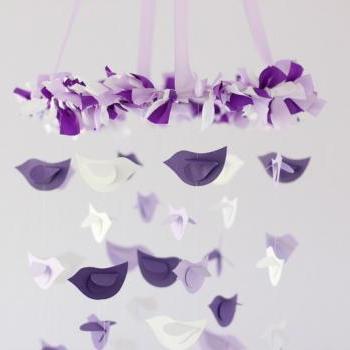 Purple, Lavender & White Bird Nursery Mobile