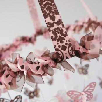 Butterfly Mobile - Pink, Brown and White Nursery Mobile, Baby Shower Gift, Photographer Prop