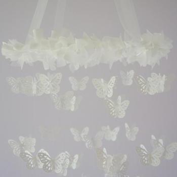 White Butterfly Mobile- Photography Prop, Baby Shower Gift