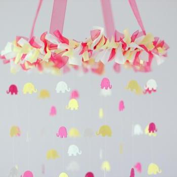 Elephant Crib Mobile- Pink, Yellow, & White Nursery Mobile, Baby Shower Gift, Photographer Prop